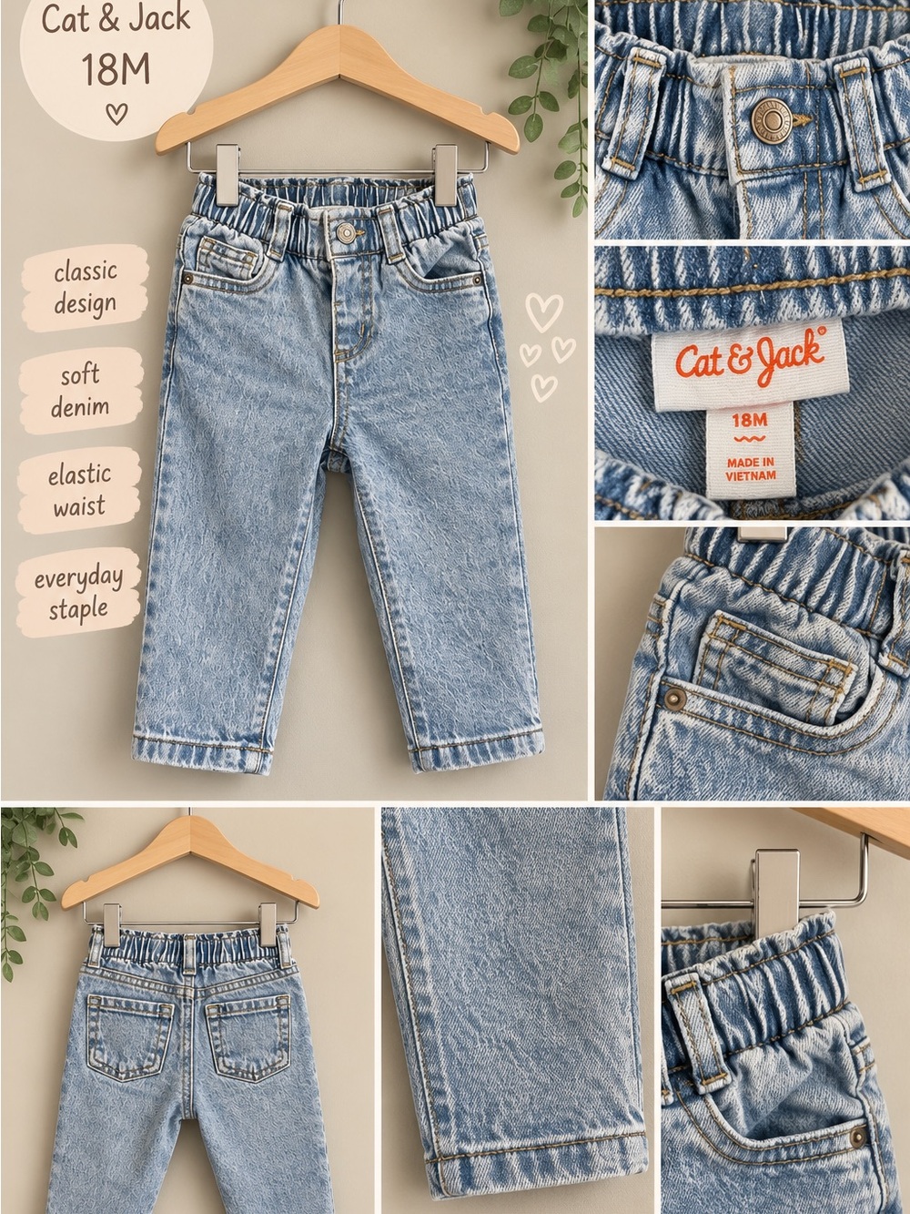 Cat & Jack Light Blue Elastic-Waist Denim Jeans